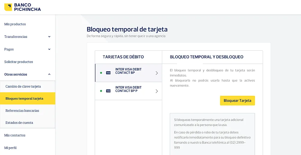 Bloqueo de tarjeta de débito por Banca Web Cómo bloquear la tarjeta de débito por Banca Web