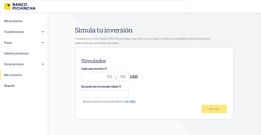 Inversiones en Banca Inversiones en Banca Web de Banco Pichincha
